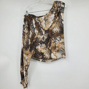 NWT Asher Fab'rik Kathleen Snake Reptile Print‎ One Shoulder Cape Shirt Medium